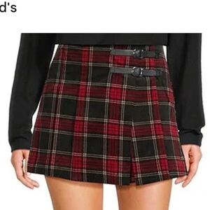 Copper Key Velvet Plaid buckle wrap skort